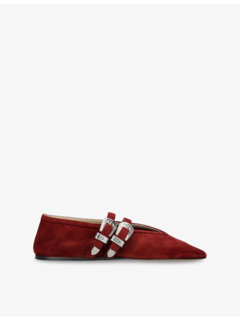 Claudia Double-Buckle Suede Slippers
