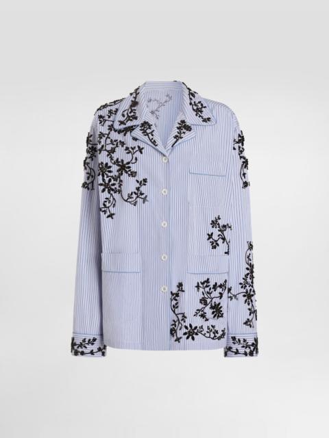 Cotton vanity shirt with flowers embroidery