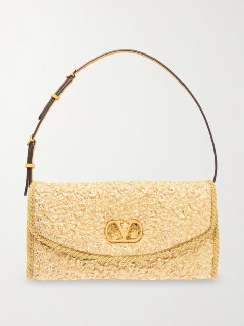 Leather-trimmed Cloqué Shoulder Bag