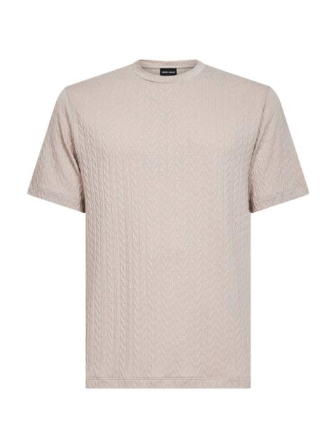 Beige ASV embossed viscose blend T-shirt