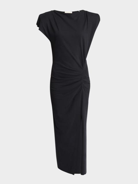 Nadela Ruched Slit Cotton Maxi Dress