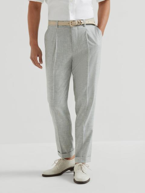 Virgin wool Prince of Wales fresco trousers with pleat