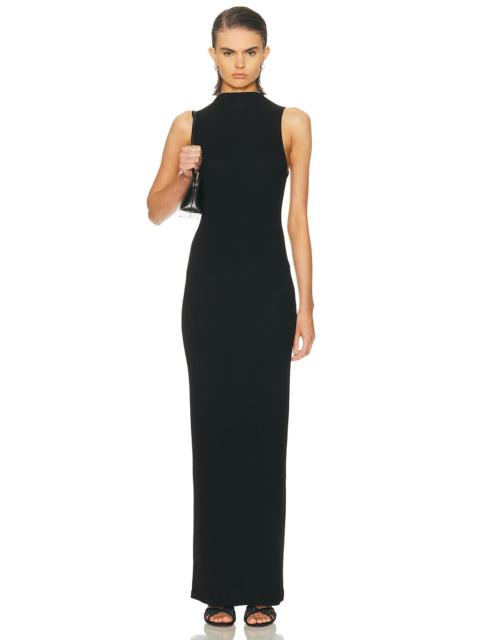 Silk Rib Sleeveless Mockneck Fluid Dress