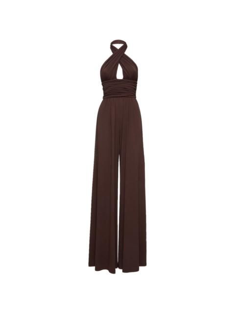 halterneck ruched jumpsuit