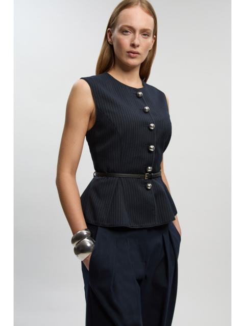 Tailored Pinstripe Belted Peplum Jacket