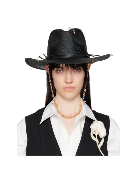 Black Chain Strap Straw Fedora