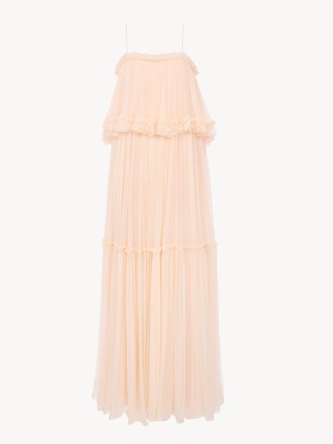 SLEEVELESS LONG DRESS IN SILK MOUSSELINE