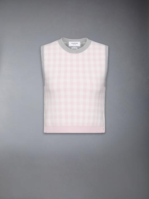 FUNMIX GINGHAM CHECK JACQUARD MERINO WOOL SHELL TOP