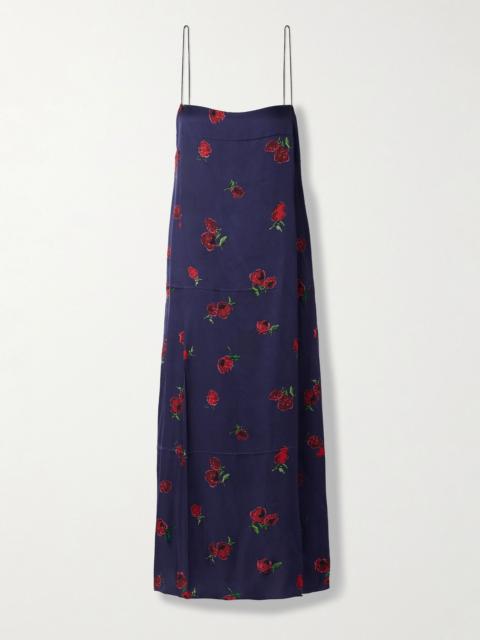 Sicily printed satin-twill midi dress Navy