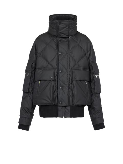 Hooded faux leather quilted jacket