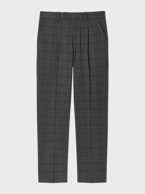 Grey Textured-Cotton Check Pleated Trousers