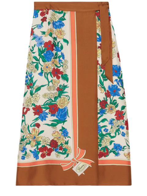 Floral Print Silk Wrap Skirt