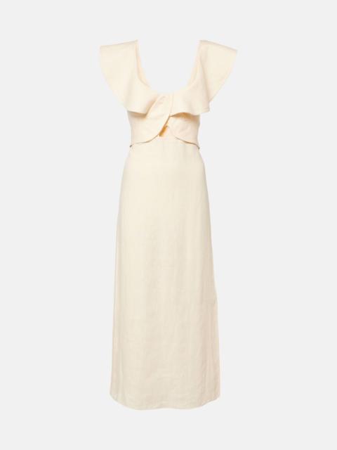 Ruffled linen midi dress