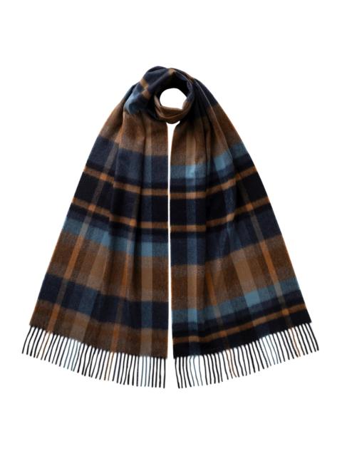 Deco Block Check Navy Cashmere Scarf