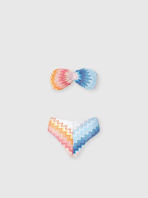 Bandeau bikini in zig zag lamé viscose blend