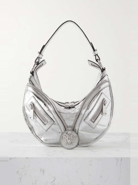 Repeat small zip-detailed mirrored cracked-leather shoulder bag