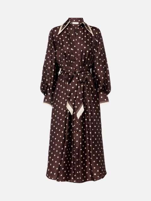 Polka-dot belted silk shirt dress