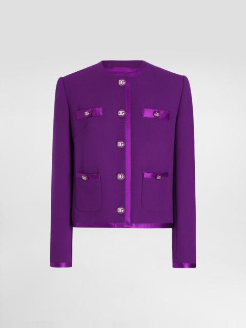 Short single-breasted wool crepe jacket