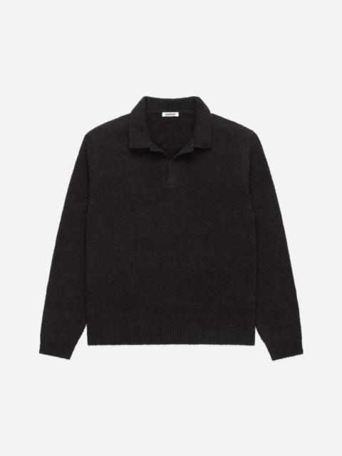 Long Sleeve Knit Polo - Bark Boucle
