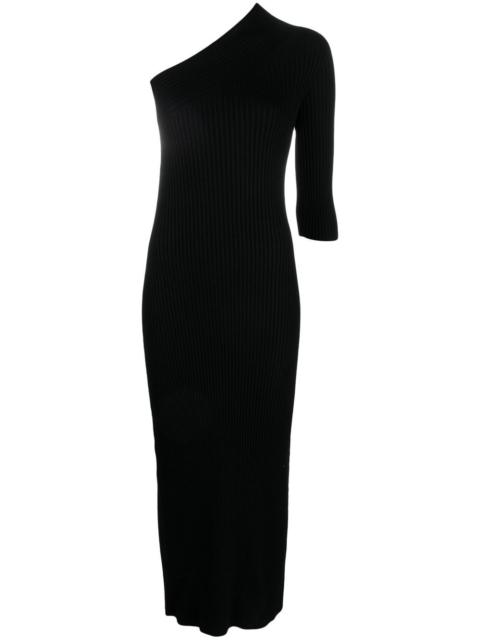 ribbed asymmetric midi dress