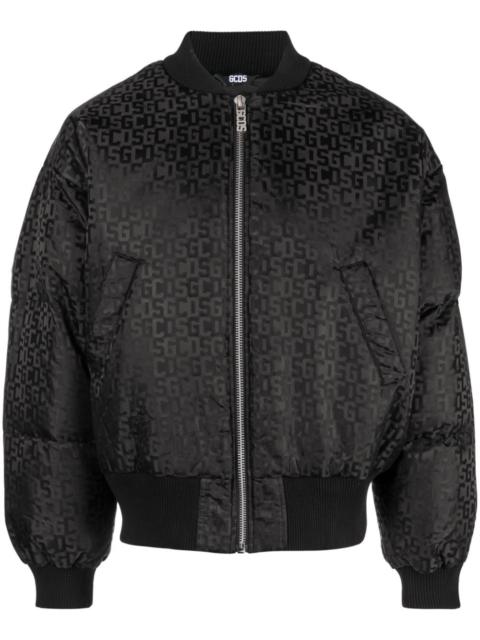 monogram-pattern zip-up bomber jacket
