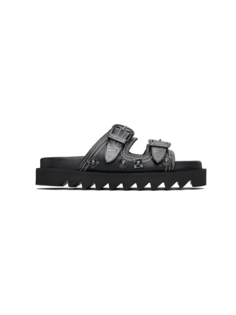 Black Contrast Stitch Leather Sandals