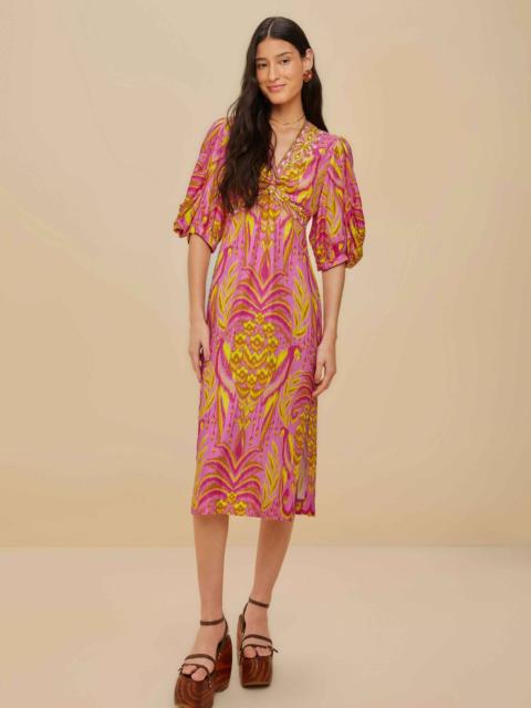 Pineapple Tapestry Pink Midi Dress