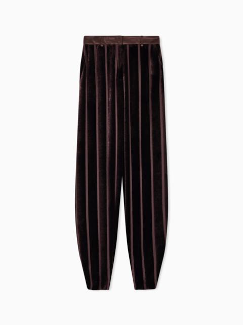 WIDE-LEG STRIPED VELVET TROUSERS