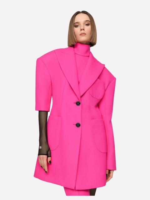 Woolen jacket with asymmetrical sleeves