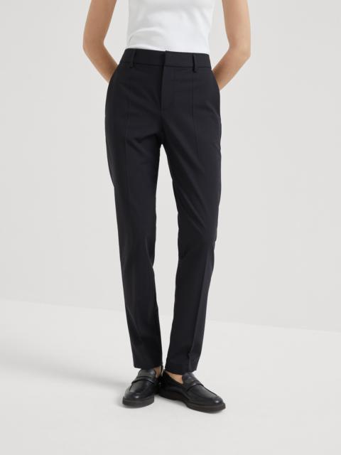 Tropical luxury wool cigarette trousers with monili