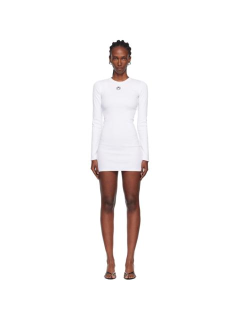 White Moon Logo Ribbed Jersey LS Crewneck Minidress