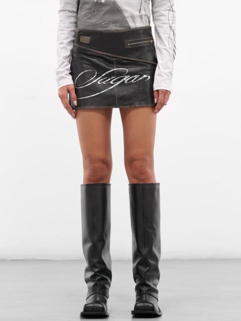 Black Leather Graphic Mini Skirt
