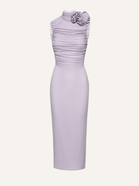 Ruched mock neck midi dress in lilac