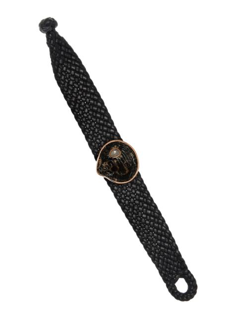 18K Gold Diamond Leather Bracelet black