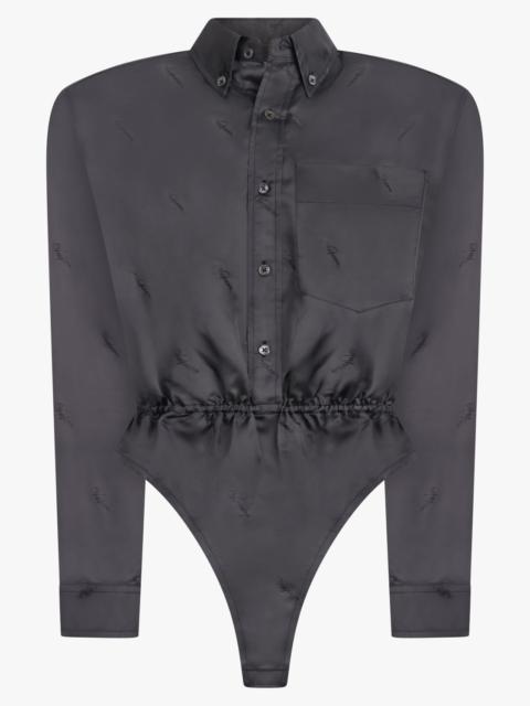 L/S BODYSUIT SHIRT WITH PEPLUM WAIST | DARK GREY