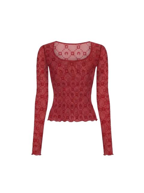 MOONOGRAM MESH FLOCK LS ROUNDNECK TOP