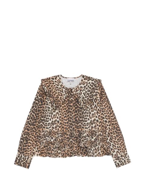 ruffled leopard-print shirt