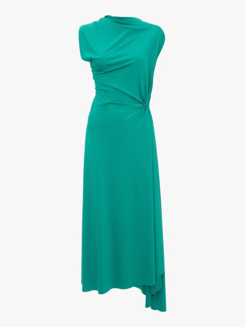 Asymmetric Drape Midi Dress In Peacock