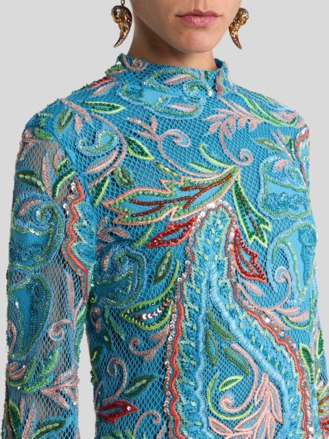 CROCHET-EFFECT MINI DRESS WITH SEQUIN EMBROIDERY