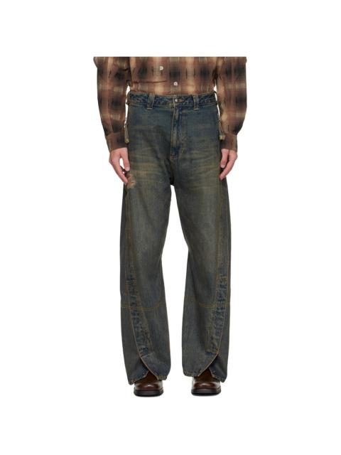 Navy Twisted Zipper Pocket Jeans