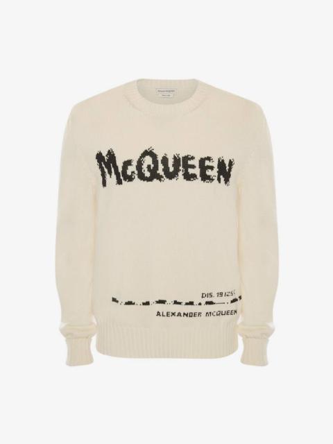 Mcqueen Graffiti Crew Neck Jumper in Ivory/black