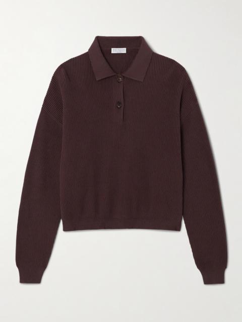 Ribbed Cotton Polo Sweater