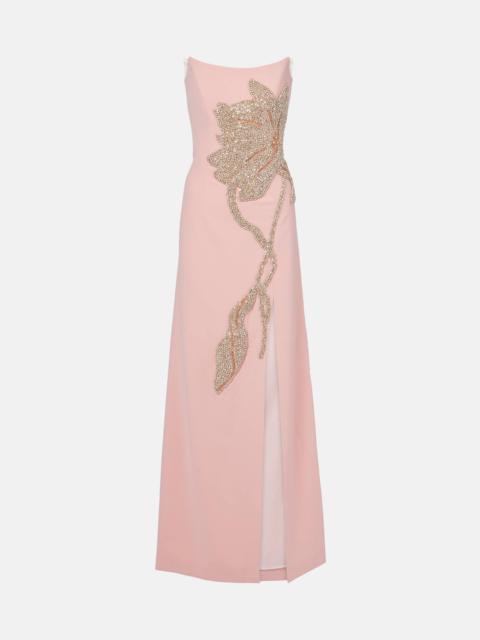 Fara floral-appliqué crêpe gown
