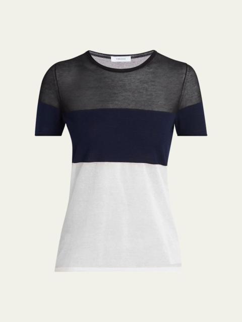 Colorblock Sheer Linen Short-Sleeve T-Shirt