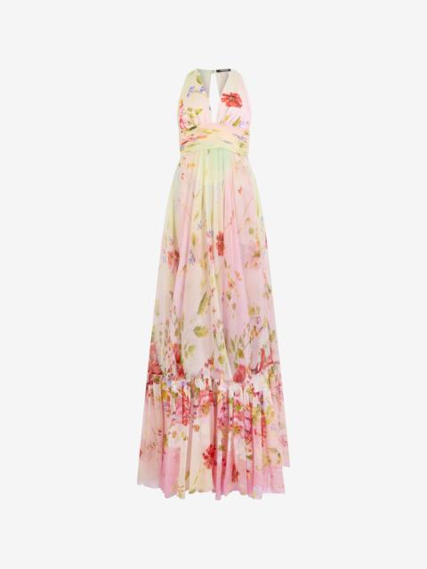 Long Chiffon Dress with Miami Flowers Print