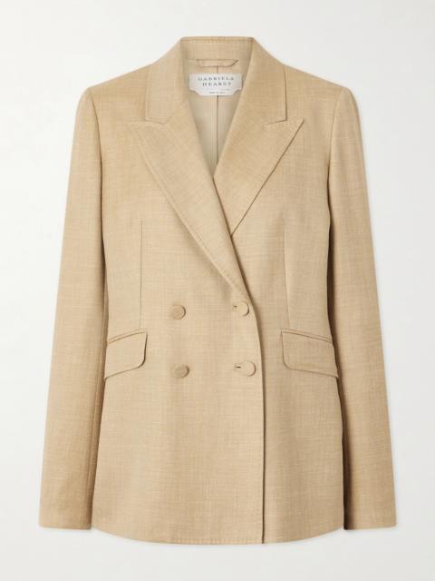 Angela Double-breasted Wool, Silk And Linen-blend Blazer