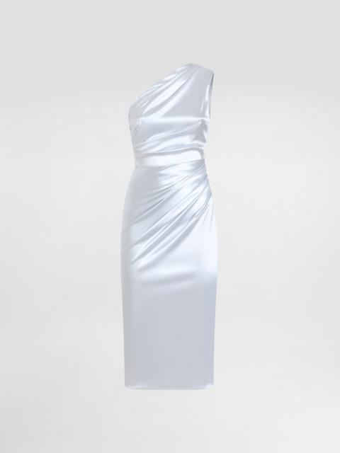 One-shoulder dress in stretch satin