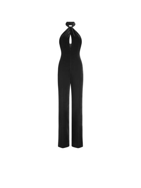 HALTERNECK TWIST FRONT VELVET JUMPSUIT