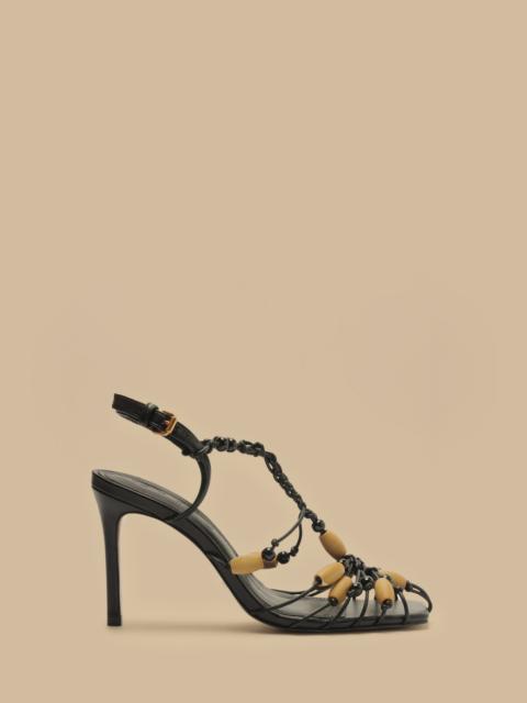 Black High Heel Beads Sandal