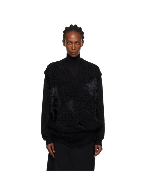 Black Patchwork V-Neck Sweater Vest